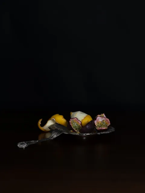 Passionfruit and lemon on silver