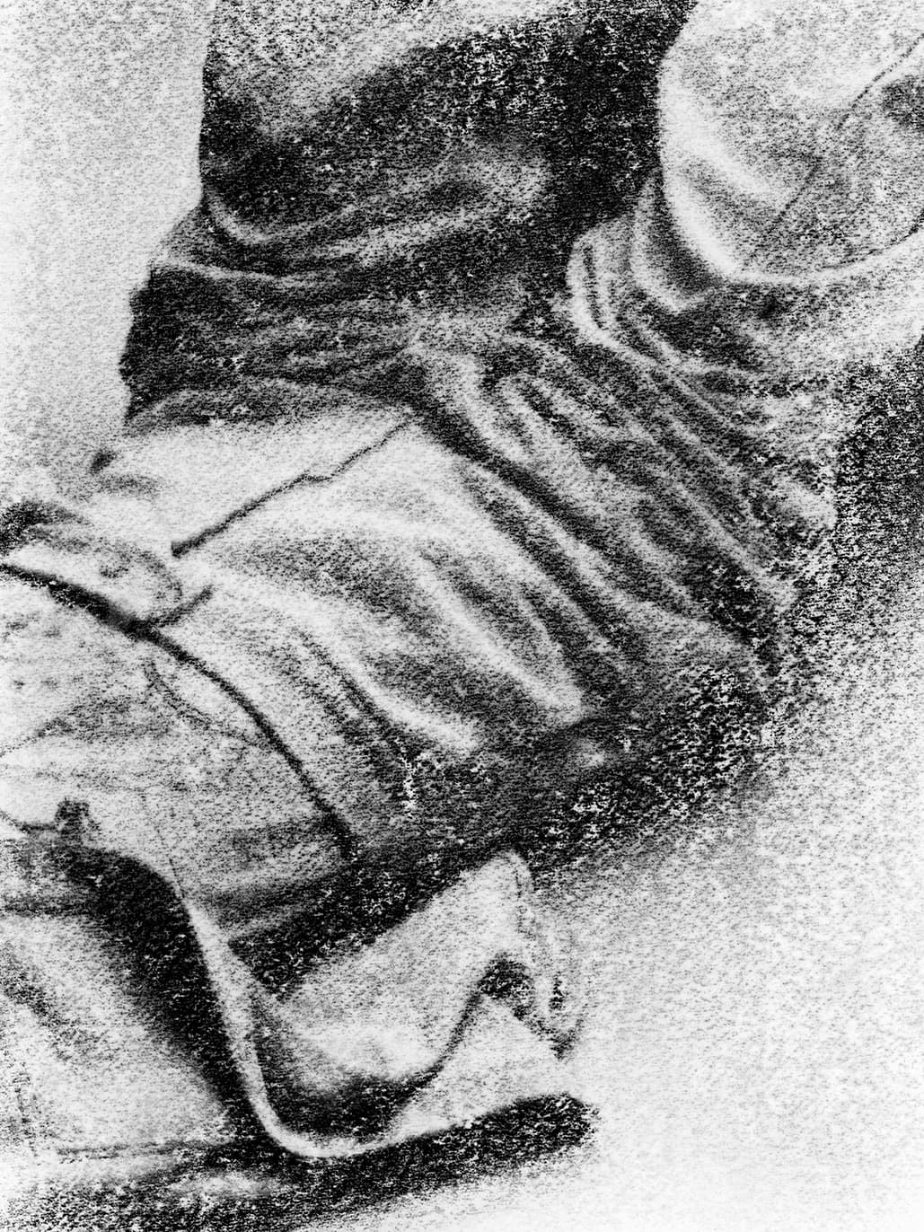 High-contrast grain, figure raising an arm